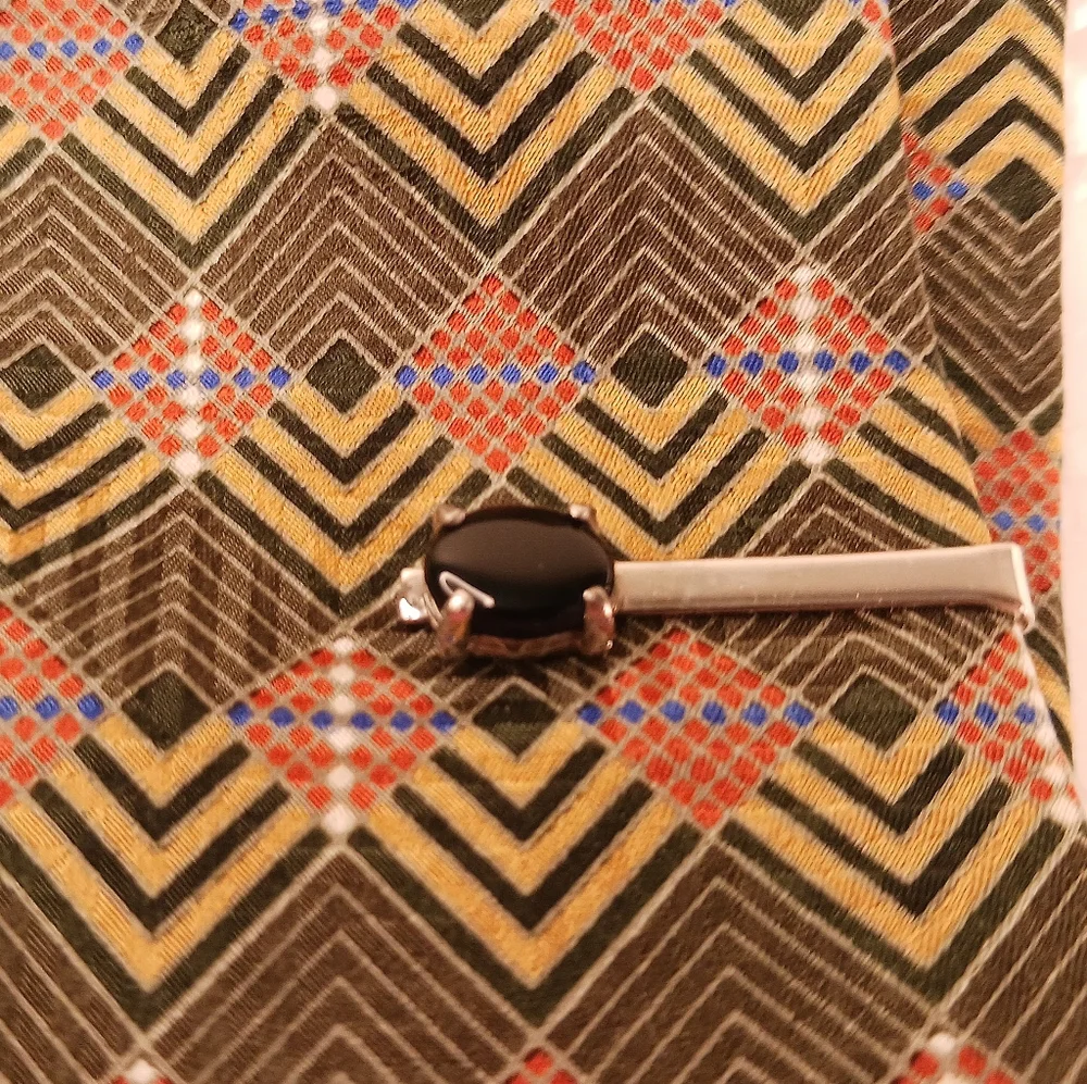 Silver Tie Clip Onyx Natural Black Onyx, Elegant Classic Timeless Vintage